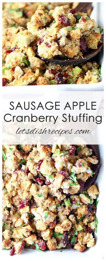 Sausage, Apple, and Cranberry Stuffing Sausage Apple Cranberry Stuffing, Apple Cranberry Stuffing, Cornbread Dressing With Sausage, Dressing With Sausage, Cranberry Stuffing, Clam Cakes, Sausage Cornbread Stuffing, Thanksgiving Stuffing Recipes, Homemade Stuffing