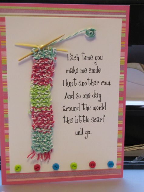 Knitting card Knitting Card, Knitting Cards, Card Postal, Birthday Craft, Pocket Hugs, Macrame Thread, Birthday Card Craft, Sewing Crafts Tutorials, Girl Birthday Cards