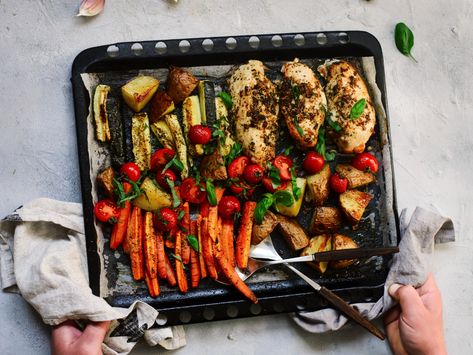 sheet pan dinner with chicken and roasted veggies Gina Livy, Special Occasion Dinner, Tips For Cooking, Healthy Weeknight Meals, Pan Dinners, Spring Vegetables, Pan Recipes, Sheet Pan Dinners, Sheet Pan Recipes