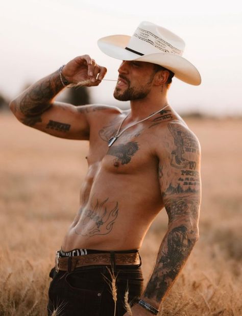 Follow @buckledwestern and get more of the good stuff by joining Tumblr today. Dive in! Cowboy With Tattoos, Blonde Cowboy Men, Hot Cowboy Aesthetic Men, Cowboy Aesthetic Men, Shirtless Cowboy, Cowboy Photoshoot, Urban Cowboy Style, Beauty Lighting, Hot Cowboy