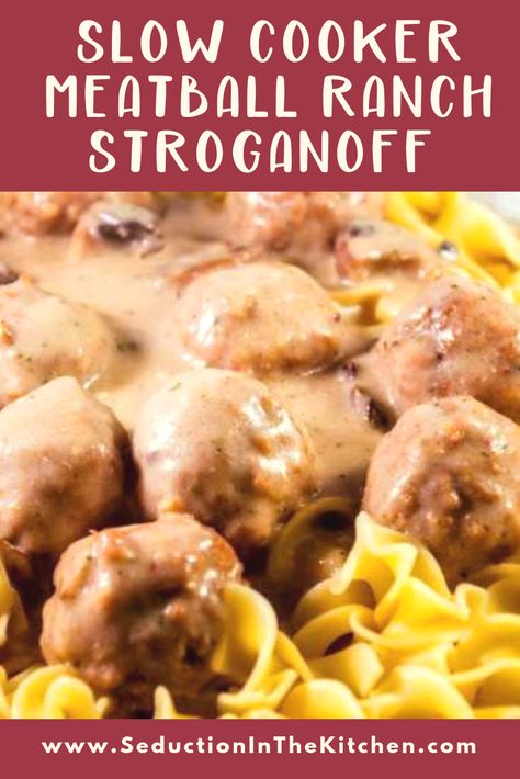 Looking for a budget recipe with frozen meatballs? Slow Cooker Meatball Ranch Stroganoff is one of my frozen meatball recipes. This stroganoff with meatballs has a wonderful ranch flavor. This slow cooker beef stroganoff recipe is budget friendly! | SeductionInTheKitchen.com #slowcooker #meatballs #crockpot #stroganoff Stroganoff With Meatballs, Lasagna Taco, Crockpot Stroganoff, Meatballs Slow Cooker, Slow Cooker Beef Stroganoff Recipe, Frozen Meatball Recipes, Meatballs Crockpot, Slow Cooker Beef Stroganoff, Oven Recipe