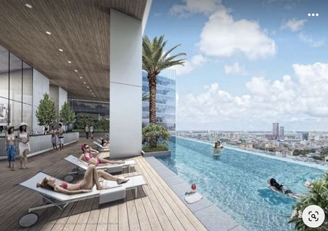 Swimming Pool Condominium, Hotel Swimming Pool Outdoor, Rooftop Pool Design, Pool Rendering, Hotel Pool Design, Infinity Pool Design, Pool Apartment, Roof Pool, Summer Pool Party Decorations