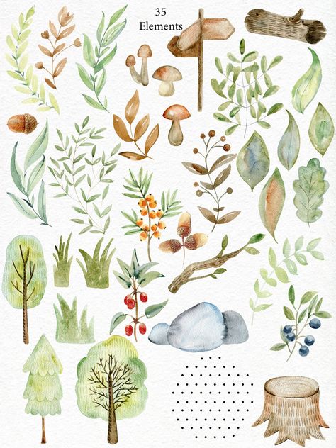 Watercolor Woodland Wreath, Woodland Background Illustration, Woodland Creature Watercolor, How To Paint Woodland Animals, Watercolour Woodland Animals, How To Draw Woodland Animals, Woodland Animals Drawing, Woodland Doodles, Woodland Animals Illustration