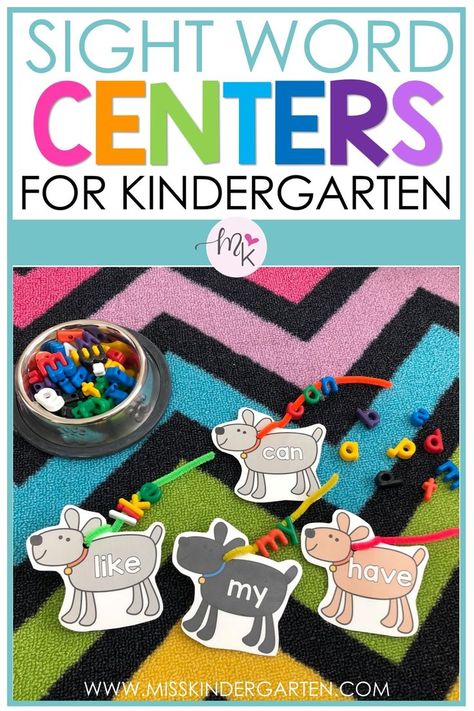 This center is a fun way to help your students practice reading and spelling sight words. They can use letter beads to build a leash for each dog! This center is also editable so you can add the words you need. Spelling Sight Words, Kindergarten Reading Centers, Sight Word Centers, Sight Word Fun, Miss Kindergarten, Reading Stations, Literacy Centers Kindergarten, Kindergarten Skills, Kindergarten Ela