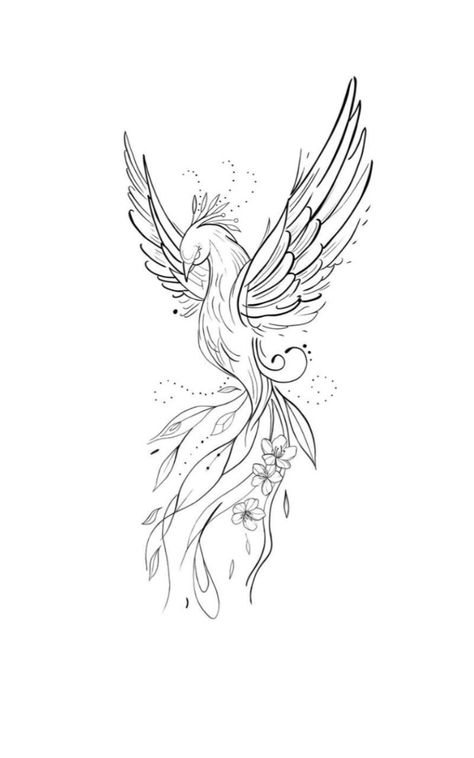 Aesthetic Phoenix Tattoo, Scorpio Phoenix Tattoo, Pheonix Tattoo Stencils, Phoenix Tattoo Thigh, Rising Phoenix Tattoo Feminine, Delicate Tattoo Ideas, Feniks Tattoo, Fenix Tattoo, Rising Phoenix Tattoo