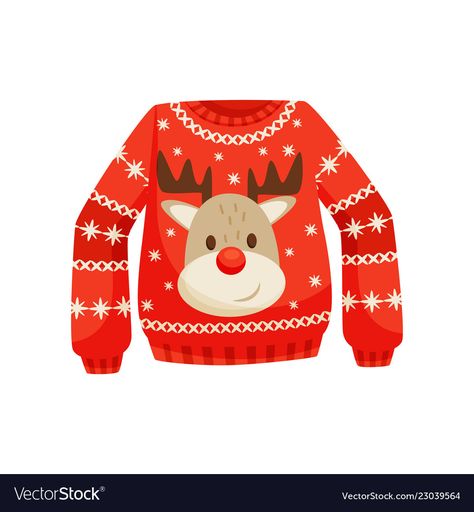 Christmas Sweater Drawing, Ugly Christmas Sweater Ornament, Reindeer Jumper, Red Christmas Sweater, Cute Reindeer, Winter Images, Numbers Preschool, Bright Art, Illustration Inspiration