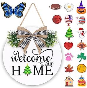 Welcome Wreaths, Interchangeable Welcome Sign, Welcome To Our Home Sign, Our Home Sign, Holiday Icons, Sign For Front Door, Welcome Signs Front Door, Welcome To Our Home, Holiday Icon