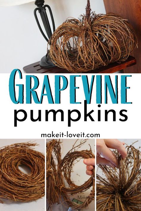 Here is a really easy grapevine pumpkins craft. Just a few supplies are all you need for this rustic pumpkin tutorial with grapevines. #craft #diy #pumpkin #rustic #farmhouse Grapevine Garland, Grapevine Pumpkin, Pumpkin Tutorial, Twig Crafts, Fall Grapevine Wreaths, Fall Arts And Crafts, Rustic Pumpkin, Autumn Decorating, Fall Halloween Crafts