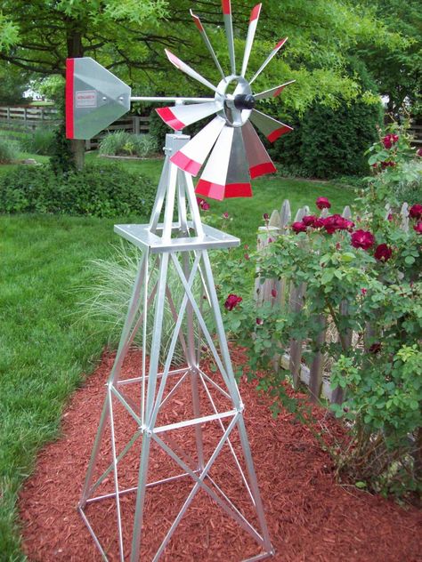 Garden windmill - nice setting with a 6 foot aluminum windmill - Backyard Windmill, Yard Windmill, Windmill Photos, Small Windmill, Windmill Landscaping, Garden Windmill, Windmill Decor, Metal Windmill, Windmill Design