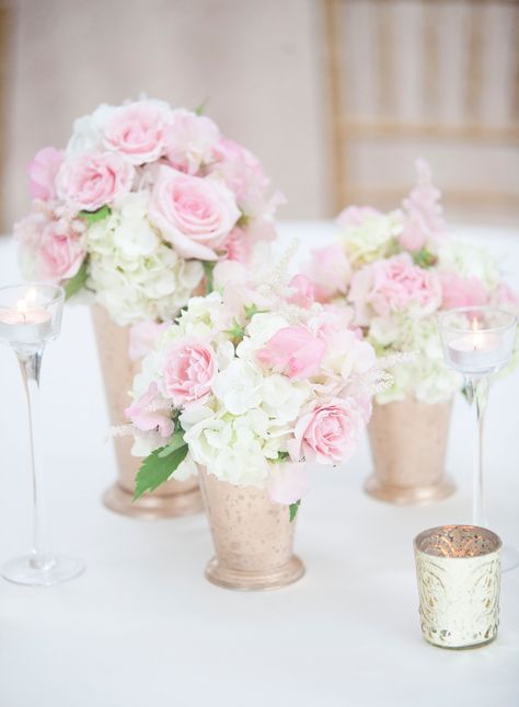 Pink Rose and White Hydrangea Centerpieces Paris Centerpieces, Pink Hydrangea Centerpieces, Pink Flower Centerpieces, White Hydrangea Centerpieces, Hydrangea Centerpieces, White Wedding Centerpieces, Pink Flower Arrangements, First Communion Decorations, White Flower Arrangements