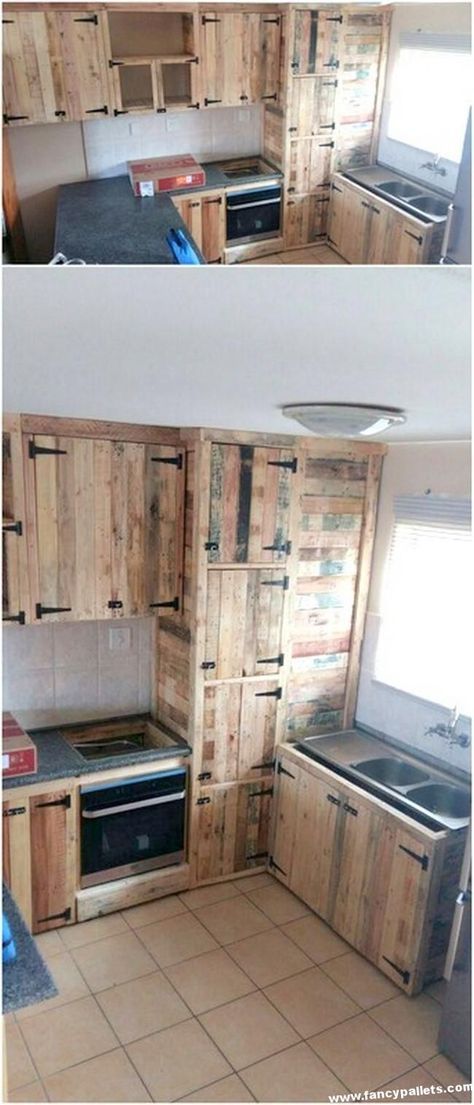 Pallet Kitchen Cabinets, Pallet Kitchen, Cabinet Plans, Pallet Designs, Dekor Diy, Kitchen Design Trends, Diy Kitchen Cabinets, Kitchen Diy, Diy Pallet Projects