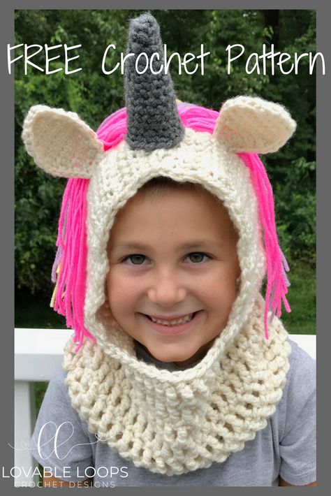 Free Unicorn Hooded Scarf Cowl crochet pattern! Hooded Cowl Crochet Pattern, Hooded Cowl Pattern, Crochet Hooded Scarf Pattern, Crochet Unicorn Hat, Crochet Cowl Free Pattern, Crochet Hooded Scarf, Crochet Hood, Unicorn Hoodie, Unicorn Hat