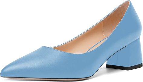 Amazon.com | AMBELIGHT Women's Block Low Heel Chunky Pointed Toe 2 Inch Office Slip On Casual Matte Pumps Shoes Light Blue Size 8 - Tacones Altos Sexys | Pumps Shoes Light Blue, 2024 Shoes, Low Heel Pumps, Pumps Shoes, Heel Pumps, Pump Shoes, Low Heels, Light Blue, Slip On