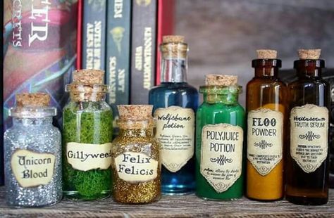 Easy DIY Spell/potion ingredients | Decorations for A Harry Potter Party!!! GLITTER Harry Potter Motto Party, Harry Potter Weihnachten, Baby Harry Potter, Vetenskapliga Experiment, Harry Potter Bathroom, Classe Harry Potter, Harry Potter Christmas Decorations, Stile Harry Potter, Cumpleaños Harry Potter