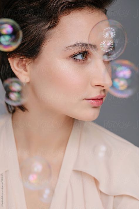 Bubbles Portrait Photography, Soap Bubbles Photoshoot, Photoshoot Ideas Bubbles, Bubble Portrait, Dreamscape Photography, Bubble Photoshoot, Bubbles Photography, Closeup Portrait, Self Photography