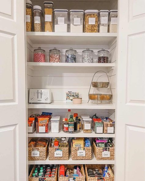 25 Pantry Shelving Ideas for Spaces Large and Small Small Pantry Ideas Closet, Closet Pantry Shelving, Small Pantry Closet, Pantry Organization Ideas Shelves, Pantry Closet Organization, Pantry Shelving Ideas, Tiny Pantry, Small Kitchen Pantry, Wooden Pantry