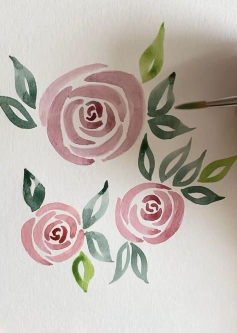 Simple Rose Painting, Illustration Rose, Diy Keramik, Red Video, Monogram Painting, Diy Pottery Painting, Watercolor Flowers Tutorial, Flower Art Drawing, Roses Are Red