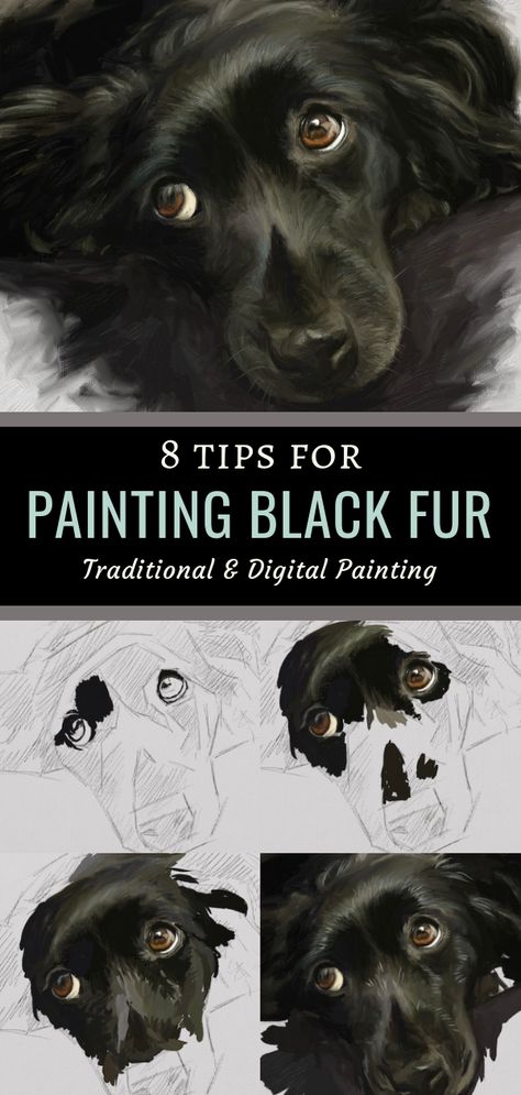 8 Tips For Painting Black Fur – Traditional & Digital Dog Sketching, Fur Painting, Pets Quotes, Painting Dogs, Beginners Drawing, Tips For Painting, Dog Portraits Painting, Painting Fur, Pet Paintings