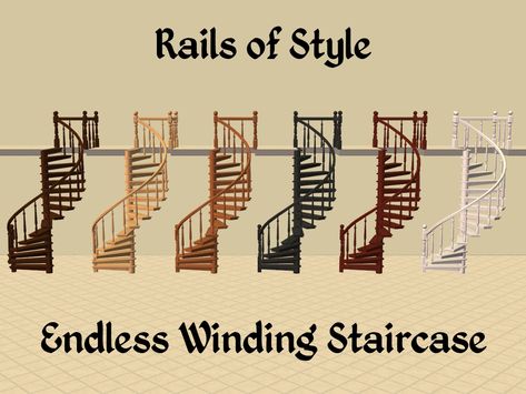 Mod The Sims - Endless Winding Staircase & Rails Of Style in AL Wood Colours. Sims 2 stairs and railings. Sims 2 Stairs, Sims 4 Staircase, Cottage Stairs, Wood Colours, Furniture Cc, Winding Staircase, Ts2 Cc, Aisle Runner Wedding, Cc Furniture