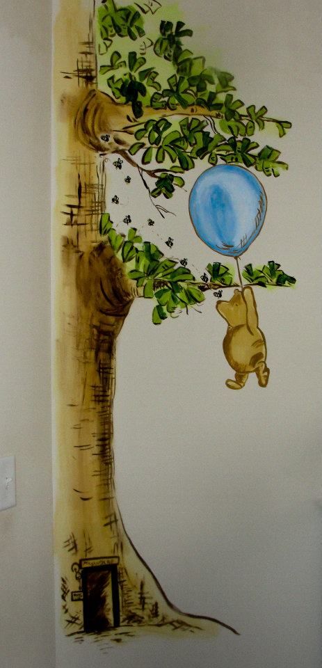 facebook.com/sherribuchananchildrensart Classic Winnie the Pooh Mural Winnie The Pooh Mural, Family Tree Painting, Boy Nursery Themes, Winnie The Pooh Nursery, Baby Boy Nursery Themes, Girl Nursery Themes, Classic Winnie The Pooh, Nursery Mural