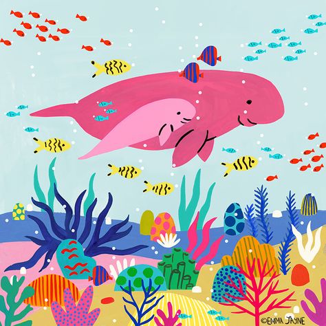 Dugong Illustration, 23 Calendar, Under The Sea Illustration, Sea Explorer, Ocean Home, Sea Mammal, Sea Illustration, Themes Ideas, Children Book