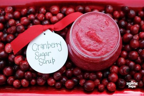 Cranberry Sugar Scrub | Imperial Sugar Cranberry Sugar Scrub, Sugar Scrub Homemade Recipe, Diy Body Scrubs, Diy Sugar Scrub Recipe, Gift Jars, Diy Scrubs, Salt Scrubs, Body Scrub Recipe, Beautiful Glowing Skin