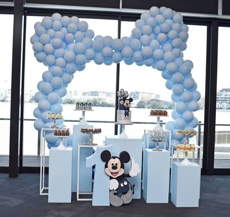 #repost from @thesweetlifesydney Elijah s 1st Birthday celebrated Mickey Mouse - Pastel Style 💙 @renuc7 Styling, Blue Plinths, White Metal… Mickey Baby Birthday, Mickey Baby Showers, Mickey 1st Birthdays, Baby Birthday Party Theme, Prince Birthday Party, Mickey Mouse Decorations, Mickey Mouse Baby Shower, Pastel Style, Baby Birthday Invitations