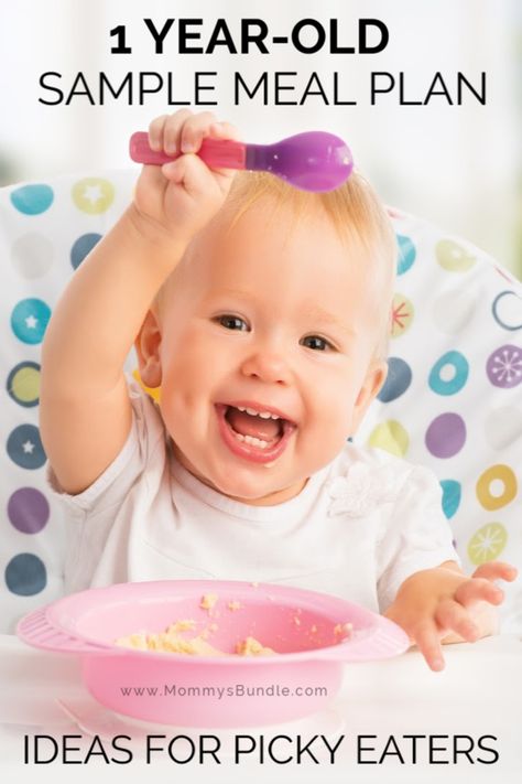 Wondering what to feed your 1-year-old baby? Use our sample meal plan to get some healthy food ideas for picky eaters! One Year Old Foods, Easy Toddler Meals, 1 Year Baby, Sample Meal Plan, Baby Planning, Crawling Baby, Birthday Party Food, Baby Tips, Baby Led Weaning