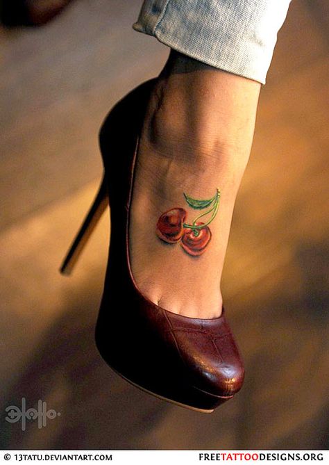 High Heel Tattoos, Cute Foot Tattoos, Cherry Tattoo, Vegas Tattoo, Fruit Tattoo, Bicycle Tattoo, Cherry Tattoos, Time Tattoos, Foot Tattoo