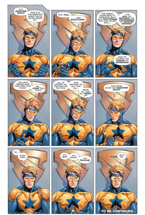 Booster Gold (Heroes in Crisis #1). Heroes In Crisis, Booster Gold, Fan Art Comics, Dc Comics Heroes, Comic Book Superheroes, Blue Beetle, Dc Comics Characters, Comics Memes, Detective Comics