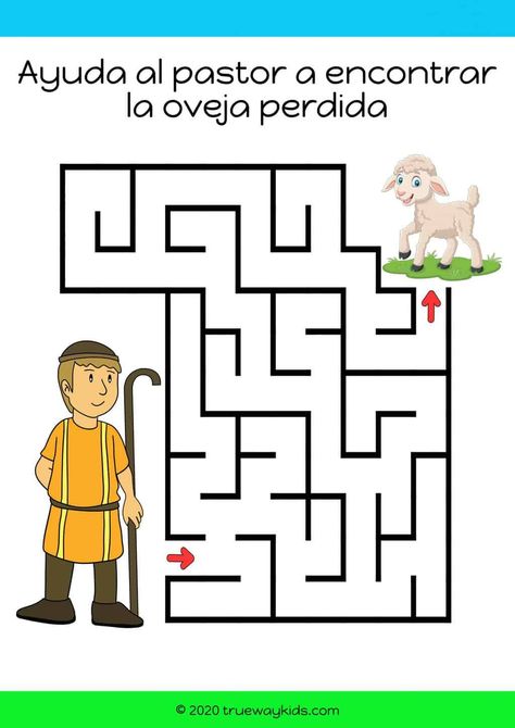 La parábola de la oveja perdida. Hoja de trabajo imprimible gratis. Juego de laberinto para niños. - Trueway Kids The Lost Sheep Bible Story, Parable Of The Lost Sheep Activities, The Parable Of The Lost Sheep, The Lost Sheep Craft Sunday School, The Lost Sheep Activities, Parable Of The Lost Sheep Craft, Lost Sheep Crafts For Kids, Lost Sheep Coloring Page, The Lost Sheep Craft