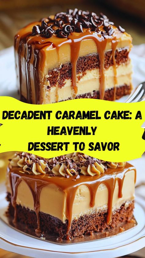 "💛 Decadent Caramel Cake💛 The perfect combination of moist, buttery cake layers and rich, velvety caramel frosting! 🎂✨ This classic Southern-inspired dessert is easy to make and ideal for any occasion, from holidays to birthdays. Save this recipe now for a show-stopping treat that everyone will adore! 🥄🍰 #CaramelCake #DessertLovers #BakingInspiration #SweetTreats" Carmel Desserts, Good Cake Recipes, Salted Caramel Desserts, Southern Caramel Cake, Caramel Dessert Recipes, Salted Caramel Cake, Glaze For Cake, Caramel Pudding, Caramel Desserts