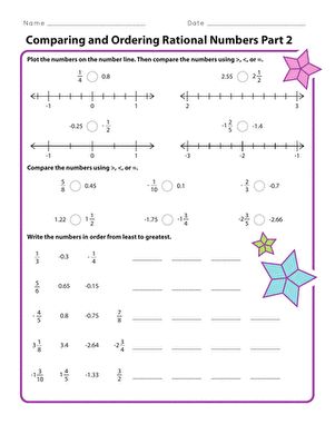 Comparing and Ordering Rational Numbers Part 2 | Worksheet | Education.com Rational Numbers On A Number Line, Rational Numbers Anchor Chart, Ordering Rational Numbers, Rational Numbers Worksheet, Number Anchor Charts, Teas 7, Sixth Grade Math, Irrational Numbers, Mixed Numbers