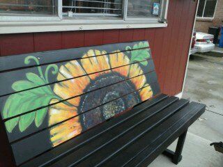 Simple Wooden Bench, Park Bench Ideas, Painted Picnic Tables, Watermelon Painting, Mobile Home Exteriors, Painted Benches, Planter Bench, Cute Garden, Bench Ideas