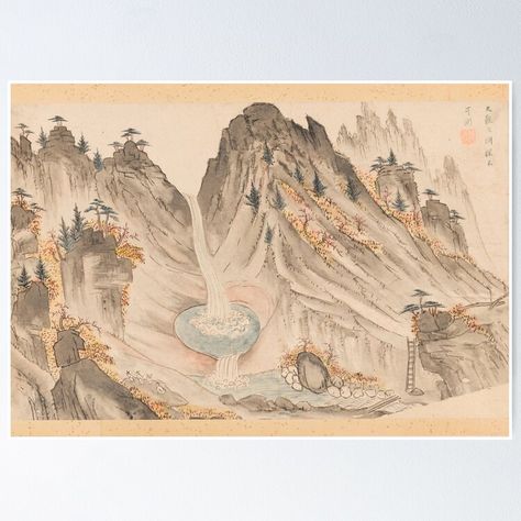 Get my art printed on awesome products. Support me at Redbubble #RBandME: https://www.redbubble.com/i/poster/Waterfall-Nature-landscape-painting-Scenery-Asian-painting-Korean-painting-Minhwa-genre-painting-by-allpalgo/162145845.LVTDI?asc=u Nature Landscape Painting, Genre Painting, Painting Scenery, Korean Painting, Asian Painting, Painting Poster, Anime Music, Nature Landscape, Landscape Painting