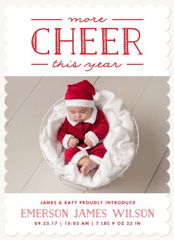 Cheerful Newborn - simplytoimpress.com Holiday Birth Announcement, Christmas Birth Announcement, Baby Christmas Card, Baby New Year, Personalized Holiday Cards, Newborn Christmas, Baby Birth Announcement, Baby Themes, Baby Christmas