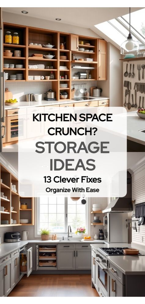 Creative Kitchen Storage Ideas Modern Kitchen Storage Ideas, Creative Kitchen Storage, Start Decluttering, Modern Kitchen Storage, Ceiling Shelves, Kitchen Storage Ideas, Kitchen Storage Hacks, Above Kitchen Cabinets, Shelving Solutions