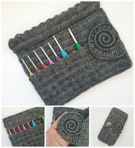 Ammonite Crochet, Crochet Hook Roll, Crocheted Purse, Crochet Hook Holder, Crochet Organizer, Crochet Hook Case, Stitch Crochet, Pins And Needles, Slouchy Beanie