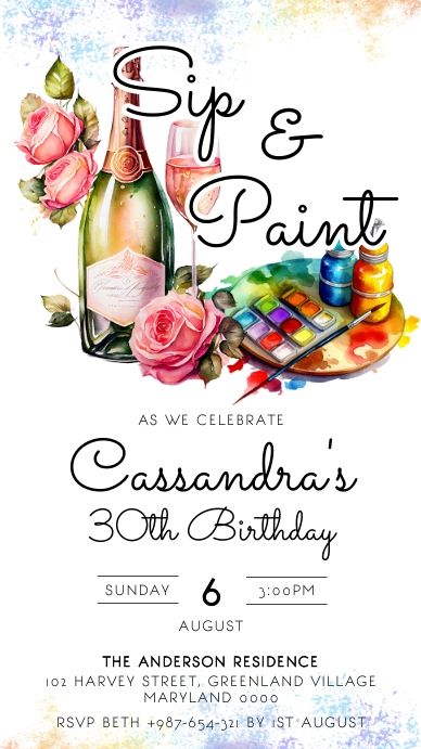 Sip And Paint Birthday Party Ideas, Paint And Wine Party Ideas, Painting Party Ideas For Adults, Sip And Paint Ideas For Beginners, Paint Template, Painted Invitations, Paint And Sip Party, Wine And Paint Night, Paint And Drink