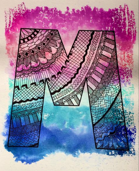 Letter M Mandala Art, Mandala Art In Alphabets, Alphabet Mandala Art, Paint With Pencil, Letter Mandala, M Drawing, Bookmarks Quotes, Drawing Mandala, Doodle Art Letters