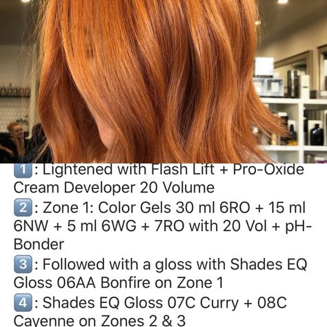 Redken Orange Formula, Ginger Redken Formula, Orange Copper Hair Color Formula, Ginger Hair Formula Redken, Copper Hair Formula Redken, Redken Shades Eq Copper, Strawberry Blonde Hair Formula Redken, Ginger Hair Formula, Shades Eq Copper Formula