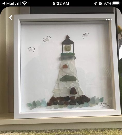 Simple Beach Glass Art, Beach Glass Lighthouse, Seaglass Lighthouse Art, Sea Glass Lighthouse, Broken Glass Crafts, Artisan Workshop, Sea Glass Artwork, Sea Glass Art Diy, Crafts With Glass Jars