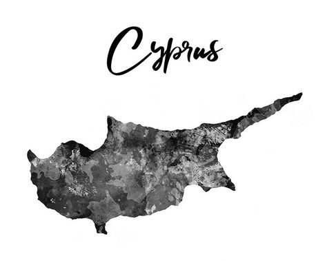 Cyprus Tattoo, Cyprus Map, Maps Aesthetic, Minimal Travel, Travel Journal Scrapbook, Wall Art Travel, Print Map, Watercolor Map, Map Decor