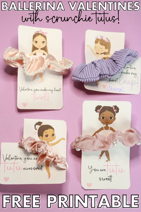 Grab this free printable and create the most adorable ballerina valentines! Add a scrunchy for the tutu and it becomes even cuter! Check out a full collection of free printable valentines!! Ballerina Valentine Printable Free, Ballerina Valentines, Ballerina Craft, Ballerina Printable, Kids Giveaway, Daycare Business, Valentine Jewelry, Ballerina Tutu, Class Valentines