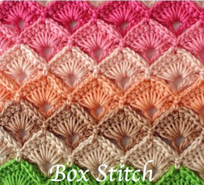 Box Stitch Crochet Pattern, Multicolour Crochet, Bavarian Crochet, Crochet Box Stitch, Box Stitch, Bruges Lace, Crochet Box, Crochet Shell Stitch, Crochet Bedspread Pattern