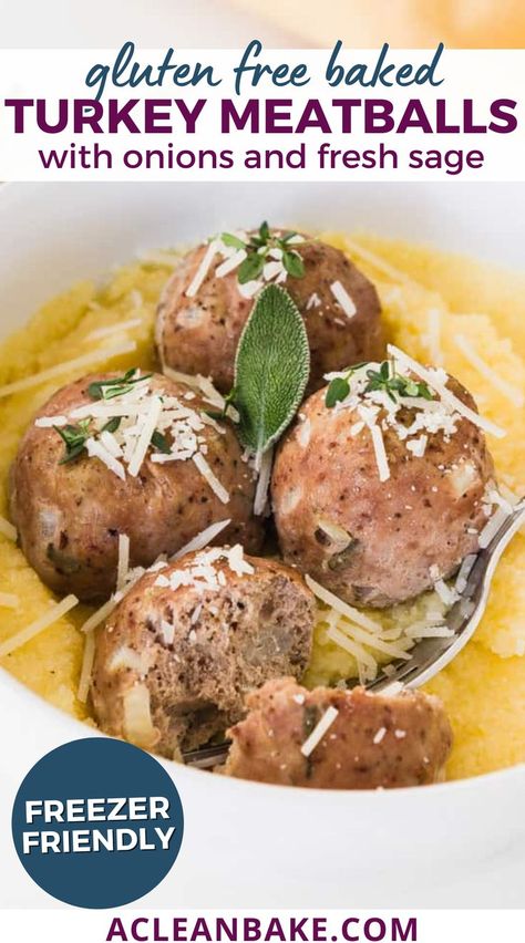 Paleo Turkey Meatballs, Gluten Free Turkey Meatballs, Baked Turkey Meatballs, Paleo Turkey, Turkey Meatballs Healthy, Ground Turkey Meatballs, Gluten Free Turkey, Sage Recipes, Turkey Meatballs Baked