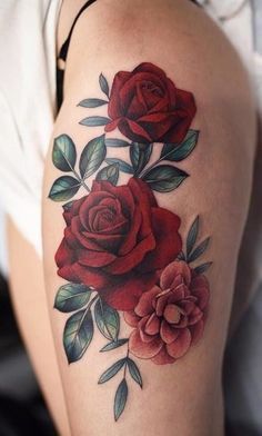 Heart With Thorns Tattoo, Heart With Thorns, Coloured Rose Tattoo, Colorful Rose Tattoos, Thorns Tattoo, Rose Vine Tattoos, Red Flower Tattoos, Rosen Tattoo Frau, Colorful Flower Tattoo