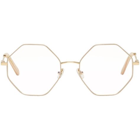 Chloé Gold and Beige Hexagon Glasses (2 540 SEK) ❤ liked on Polyvore featuring accessories, eyewear, eyeglasses, glasses, sunglasses, acc, gold, gold glasses, chloe eyeglasses and transparent glasses Chloe Eyeglasses, Hexagon Glasses, Transparent Eyeglasses, Chloe Glasses, Dream Accessories, Glasses For Face Shape, Glasses Frames Trendy, Chic Glasses, Gold Eyeglasses