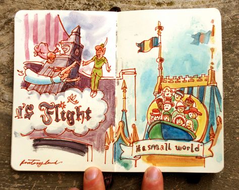 Disney Journal, Disney Sketchbook, Small Sketchbook, Disney Drawing, Disney Canvas Art, Travel Art Journal, Disney Paintings, Travel Sketchbook, Disney Sketches