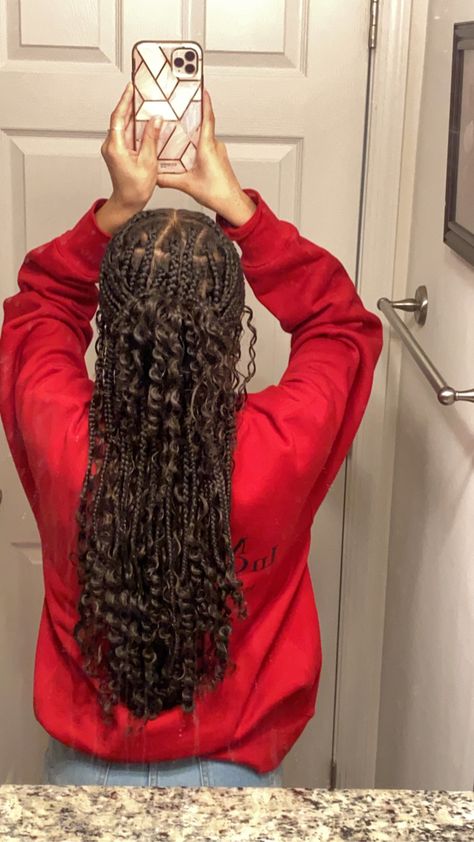 Braids With Curled Ends For Black Women, Knotless Braid Inspiration, Goddess Braids With Curly Ends, Curly Braids For Black Women, Curly Hairstyles Pictures, Normal Braids, Fairy Hairstyle, Bohemian Knotless Braids, Braids Length